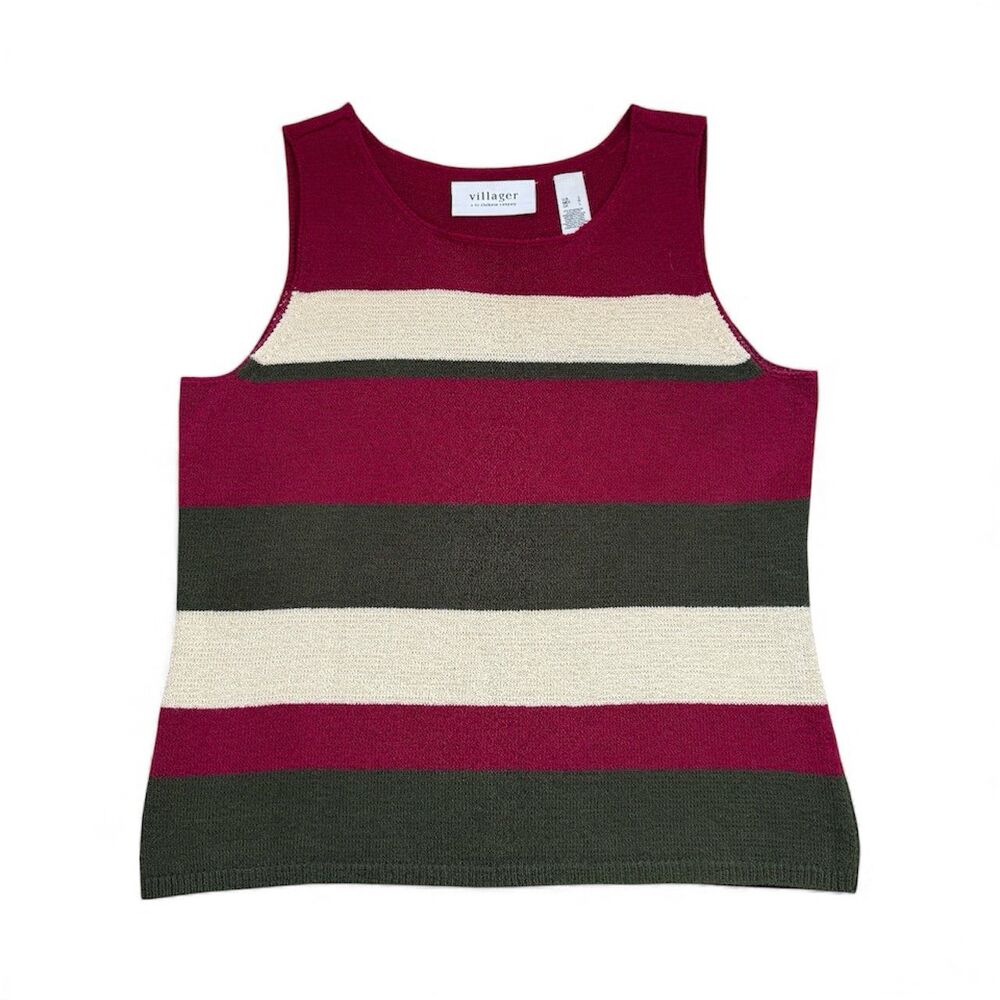 Villager Sweater Vest Womens Large Multi Color Striped Scoop Neck Knit Tank Top